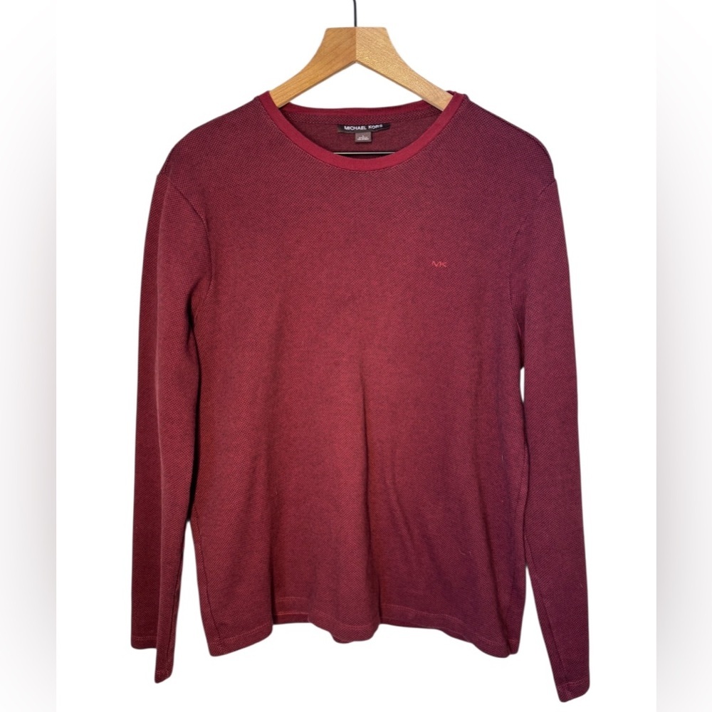 Michael Kors Men’s Pullover Burgundy Red Mouline Textured Long Sleeve Sz L